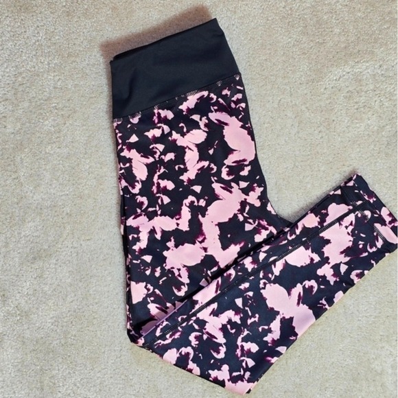 Zella Pants - Z‎ by Zella Womens Pink Charcoal Gray Abstract Floral Leggings Medium